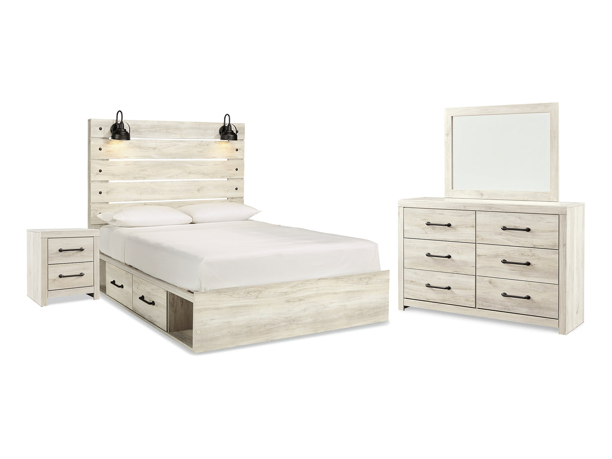 Cambeck Whitewash Queen Panel Bed With Storage, Dresser And Mirror