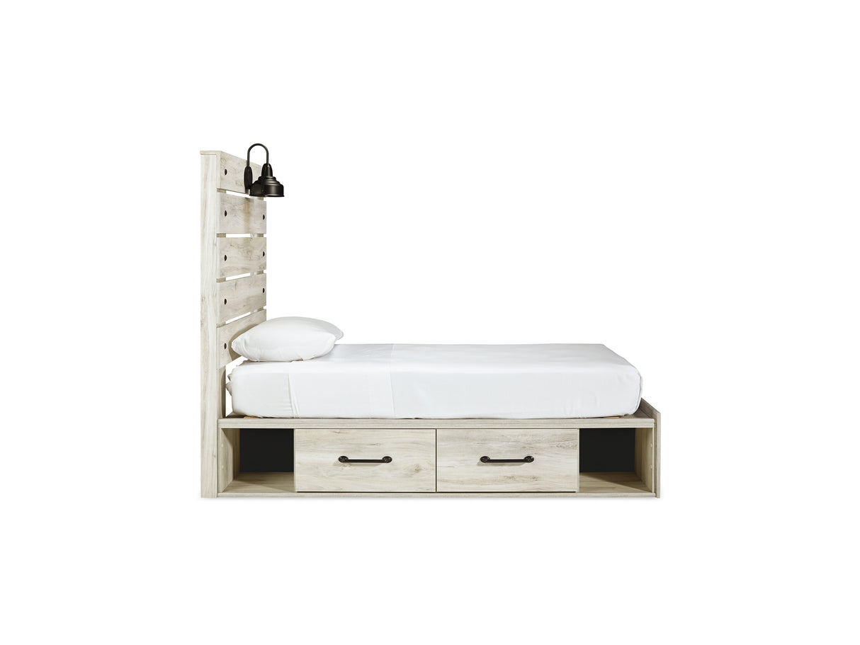 Cambeck Whitewash Twin Storage Bed, Dresser, Mirror And Nightstand