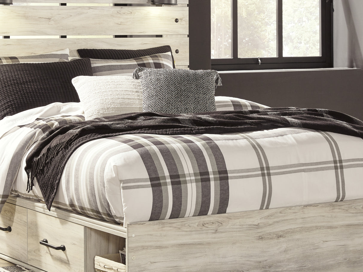 Cambeck Whitewash Queen Panel Bed With Storage, Dresser And Mirror