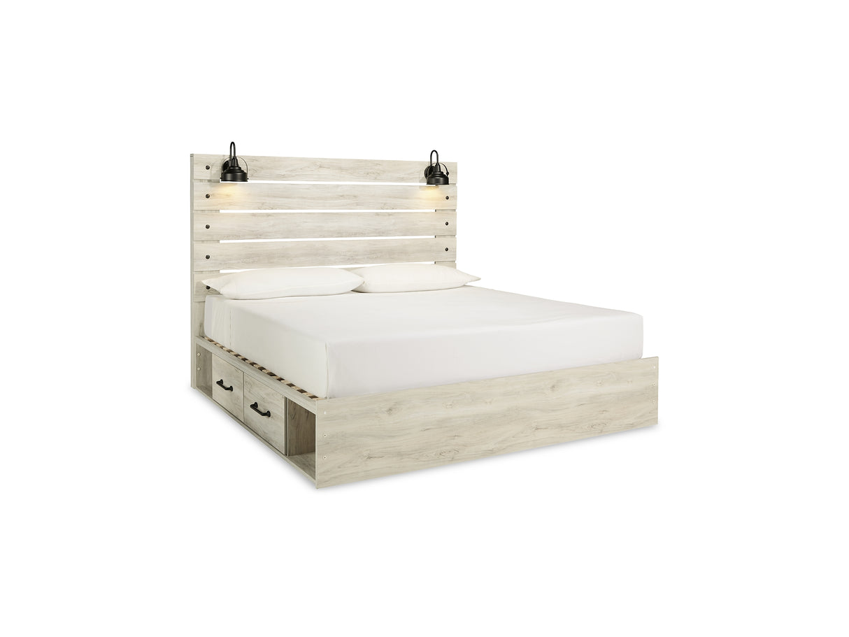 Cambeck Whitewash King Panel Bed With Storage, Chest And 2 Nightstands