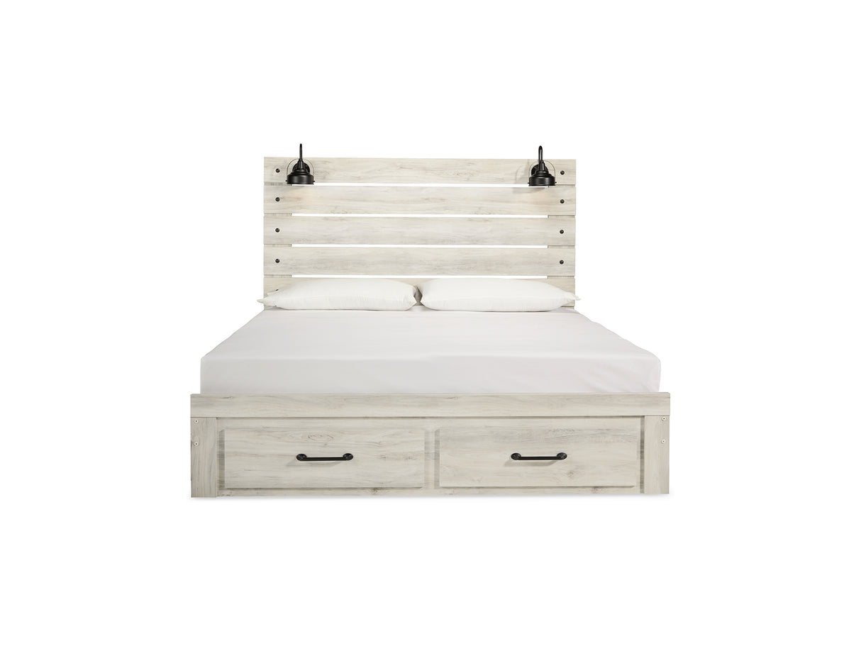 Cambeck Whitewash King Storage Bed, Dresser, Mirror And 2 Nightstands