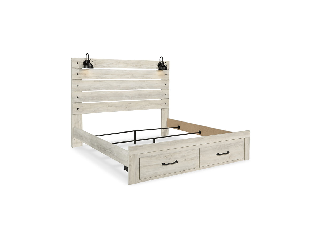 Cambeck Whitewash King Storage Bed, Dresser, Mirror And 2 Nightstands