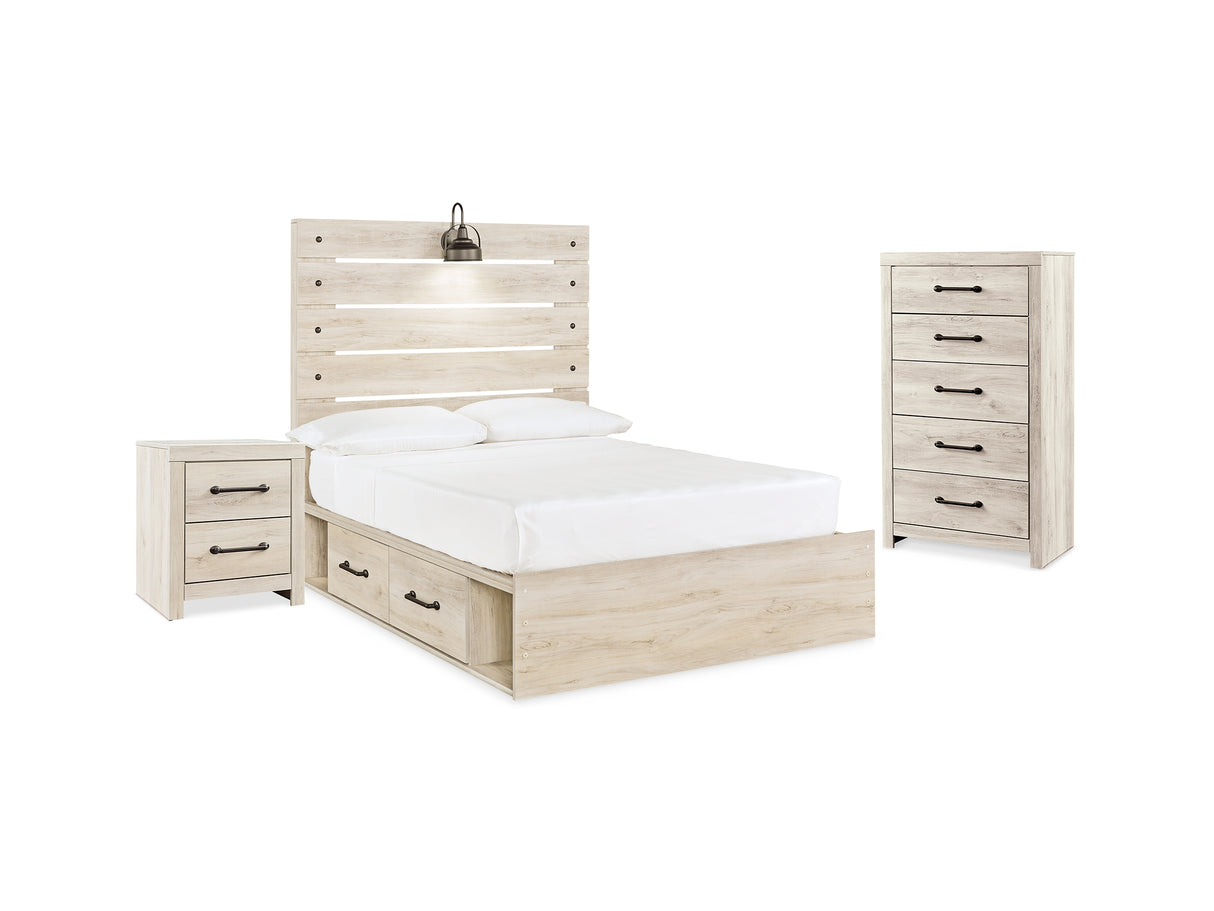 Cambeck Whitewash Full Panel Bed With Storage, Chest And Nightstand