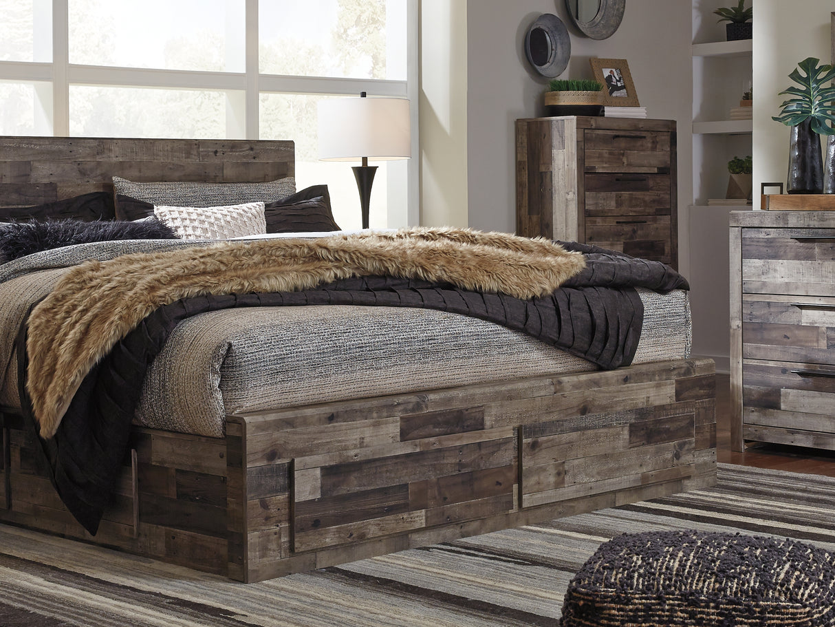 Derekson Multi Gray King Panel Bed With 4 Storage Drawers