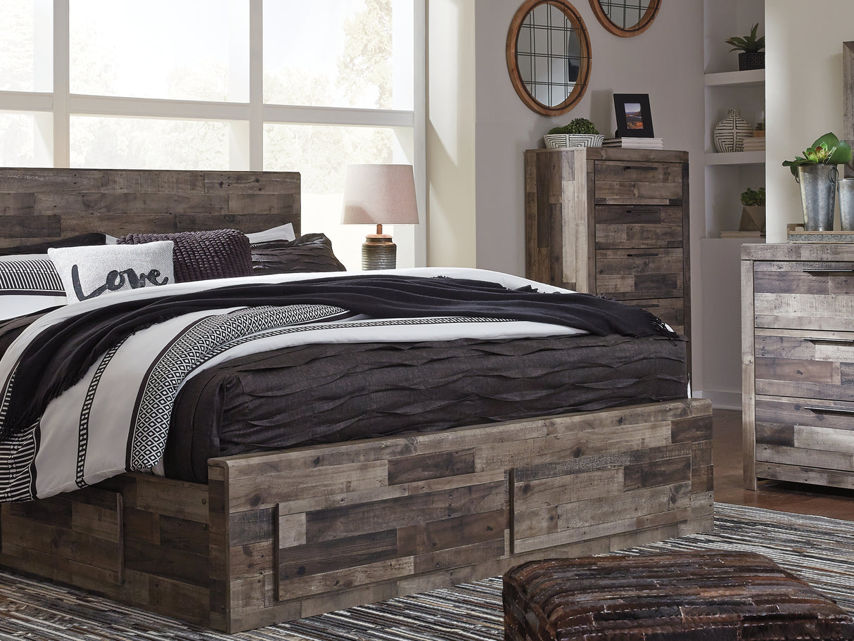 Derekson Multi Gray King Panel Bed With 4 Storage Drawers