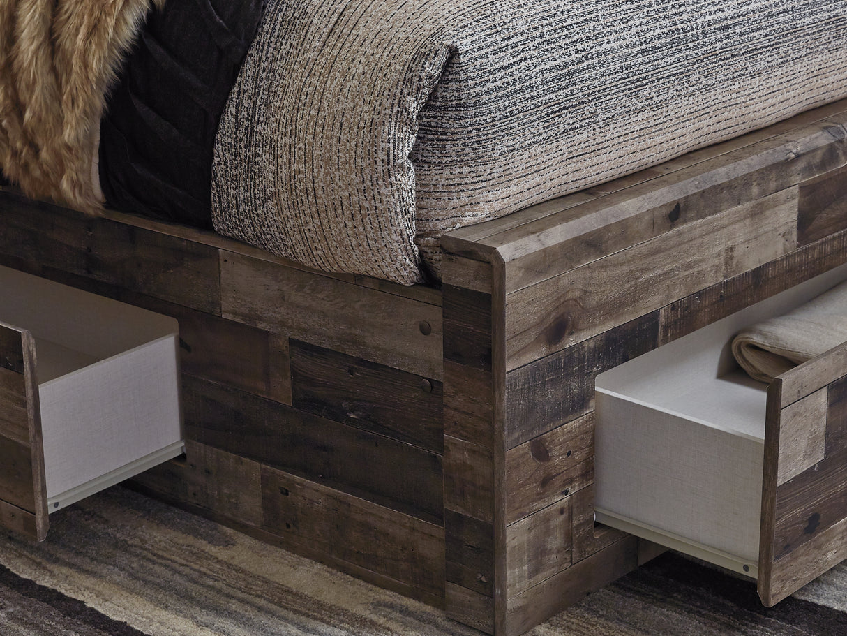 Derekson Multi Gray King Panel Bed With 4 Storage Drawers
