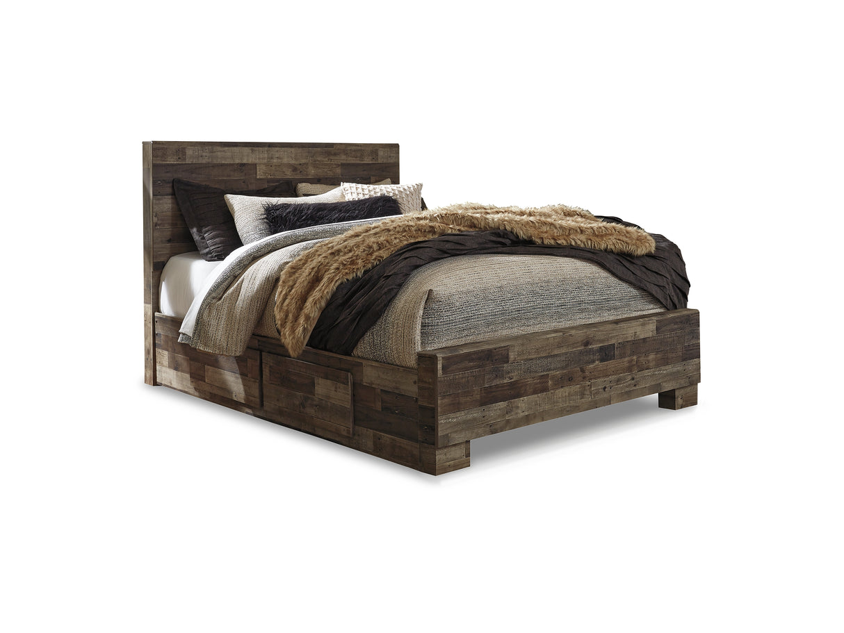 Derekson Multi Gray Queen Panel Bed With 2 Side Storage