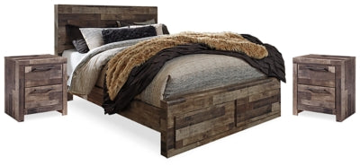 Derekson Multi Gray Queen Panel Storage Bed And 2 Nightstands