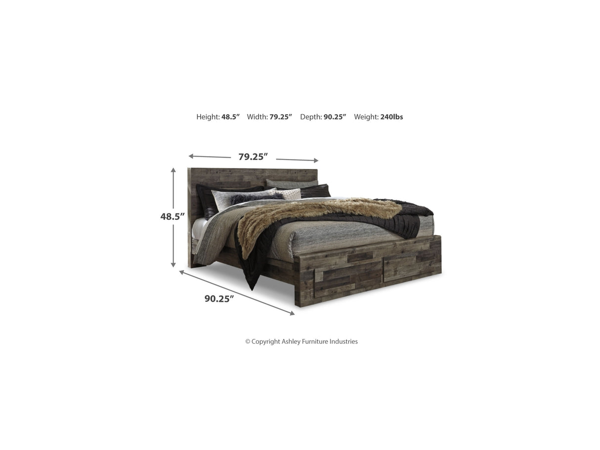 Derekson Multi Gray King Panel Storage Bed, Dresser And Mirror