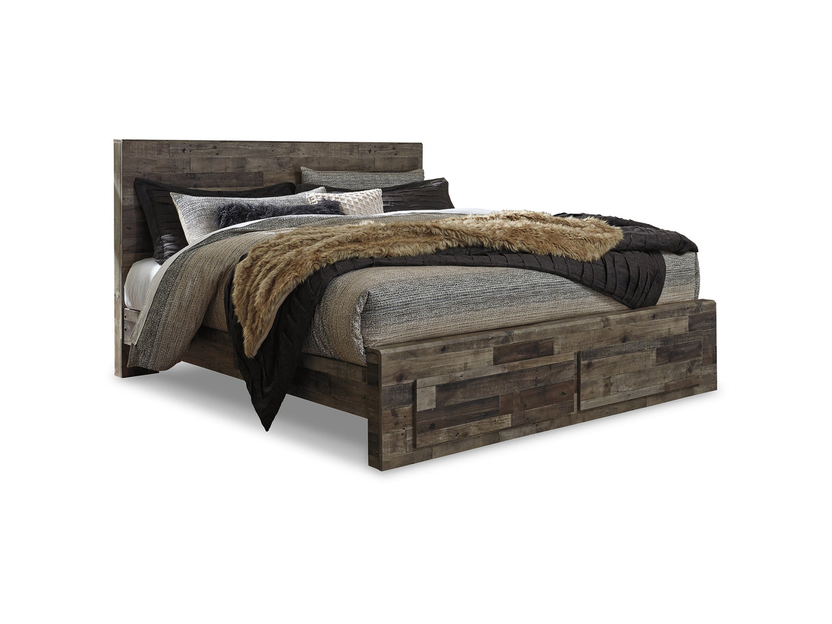 Derekson Multi Gray King Panel Storage Bed, Dresser And Mirror