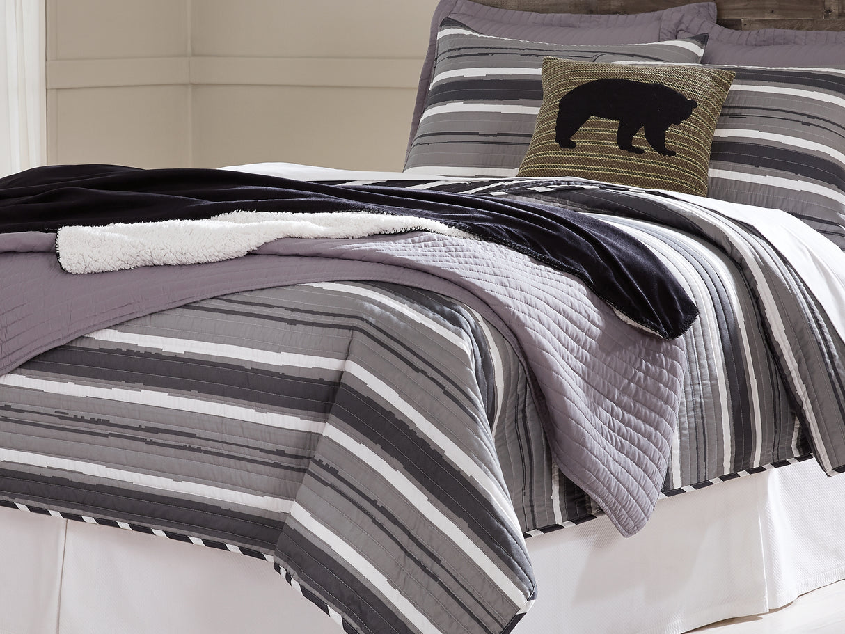 Derekson Multi Gray Full Panel Headboard, Chest And Nightstand