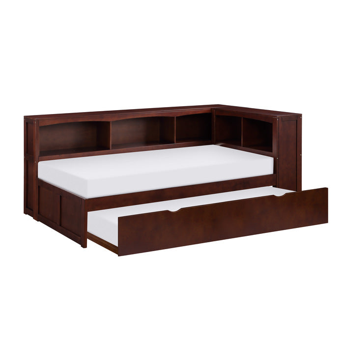 Rowe Dark Cherry Twin Bookcase Corner Bed With Trundle