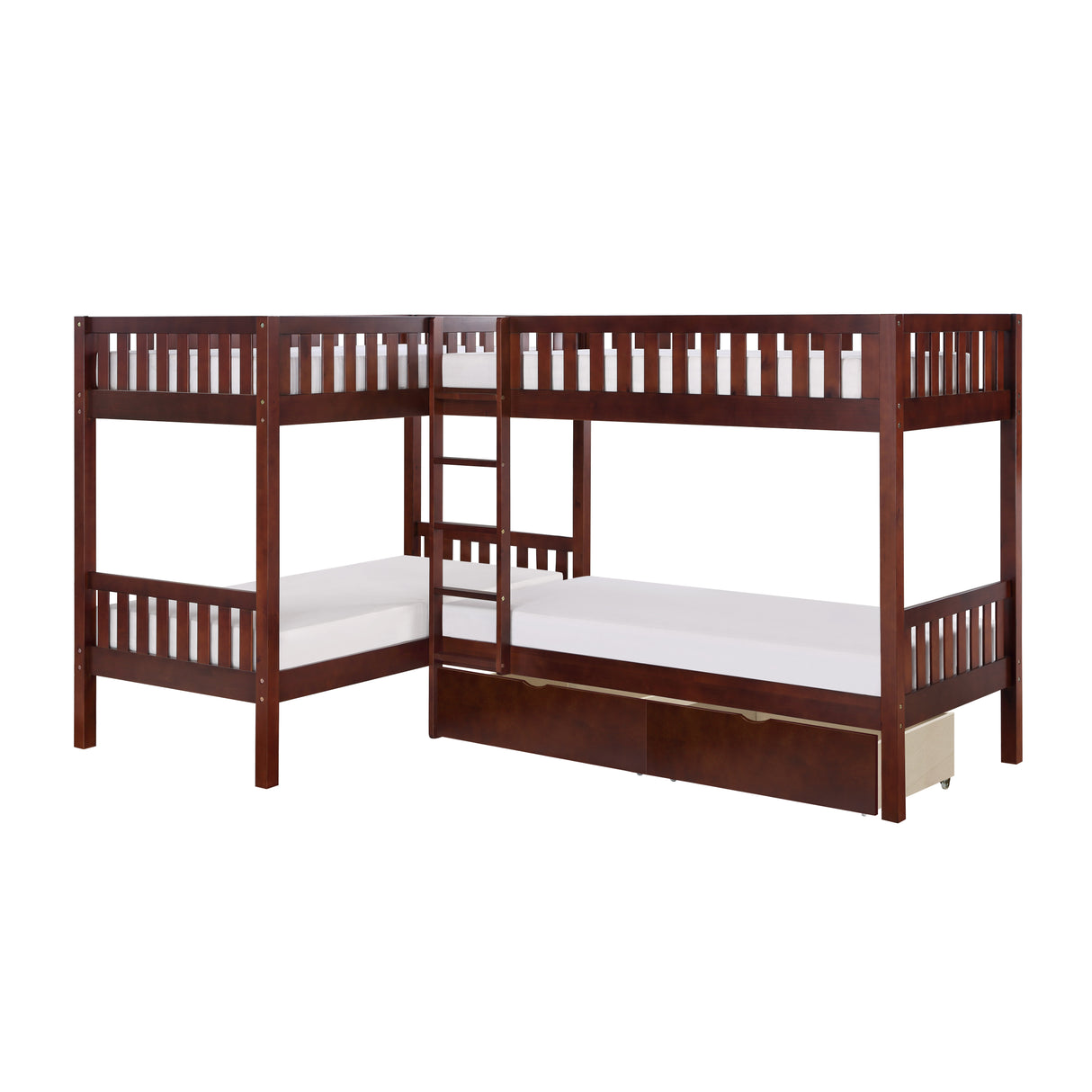 Rowe Dark Cherry Corner Bunk Bed With Storage Boxes