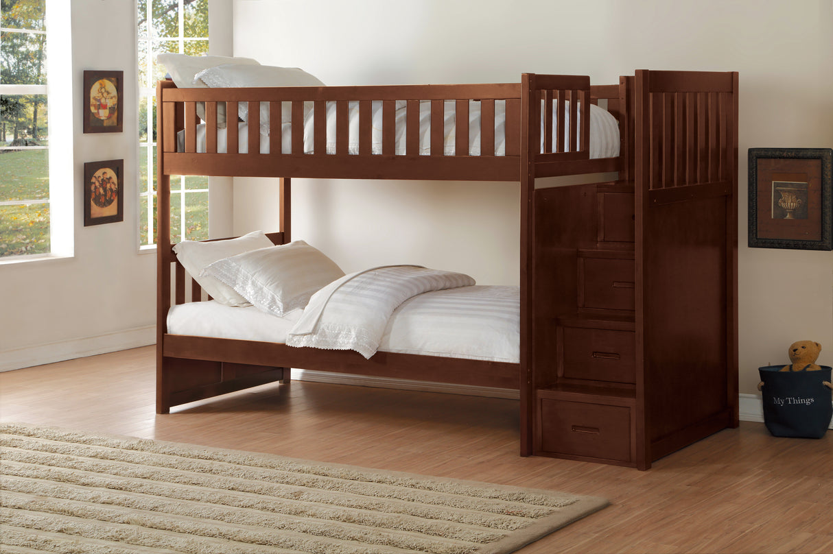 Rowe Dark Cherry Twin/Twin Step Bunk Bed