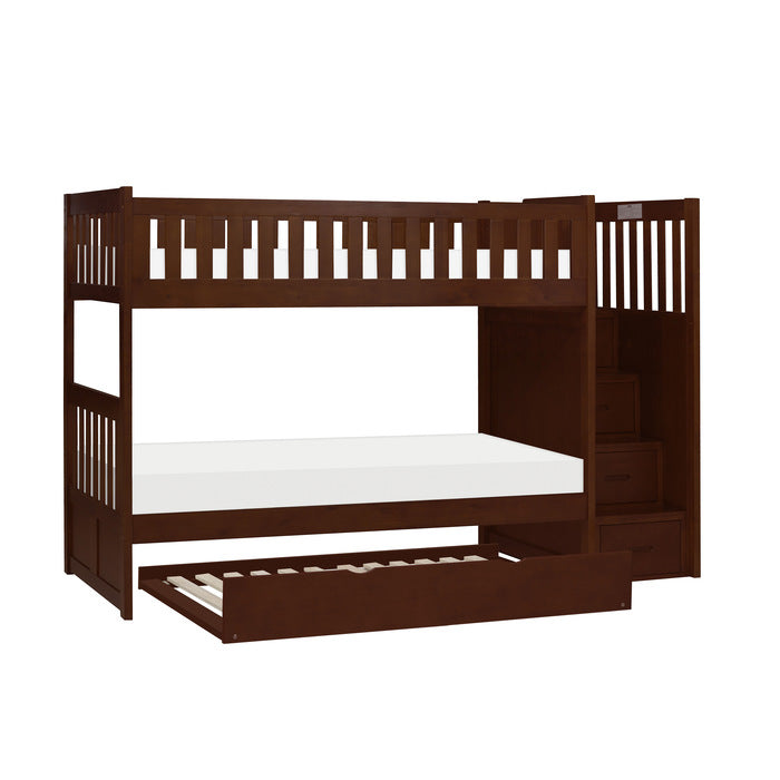 Rowe Dark Cherry Twin/Twin Step Bunk Bed With Twin Trundle