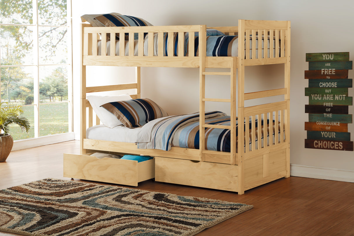 Bartly Natural Pine Twin/Twin Bunk Bed With Storage Boxes