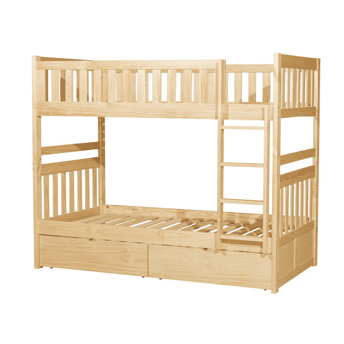 Bartly Natural Pine Twin/Twin Bunk Bed With Storage Boxes