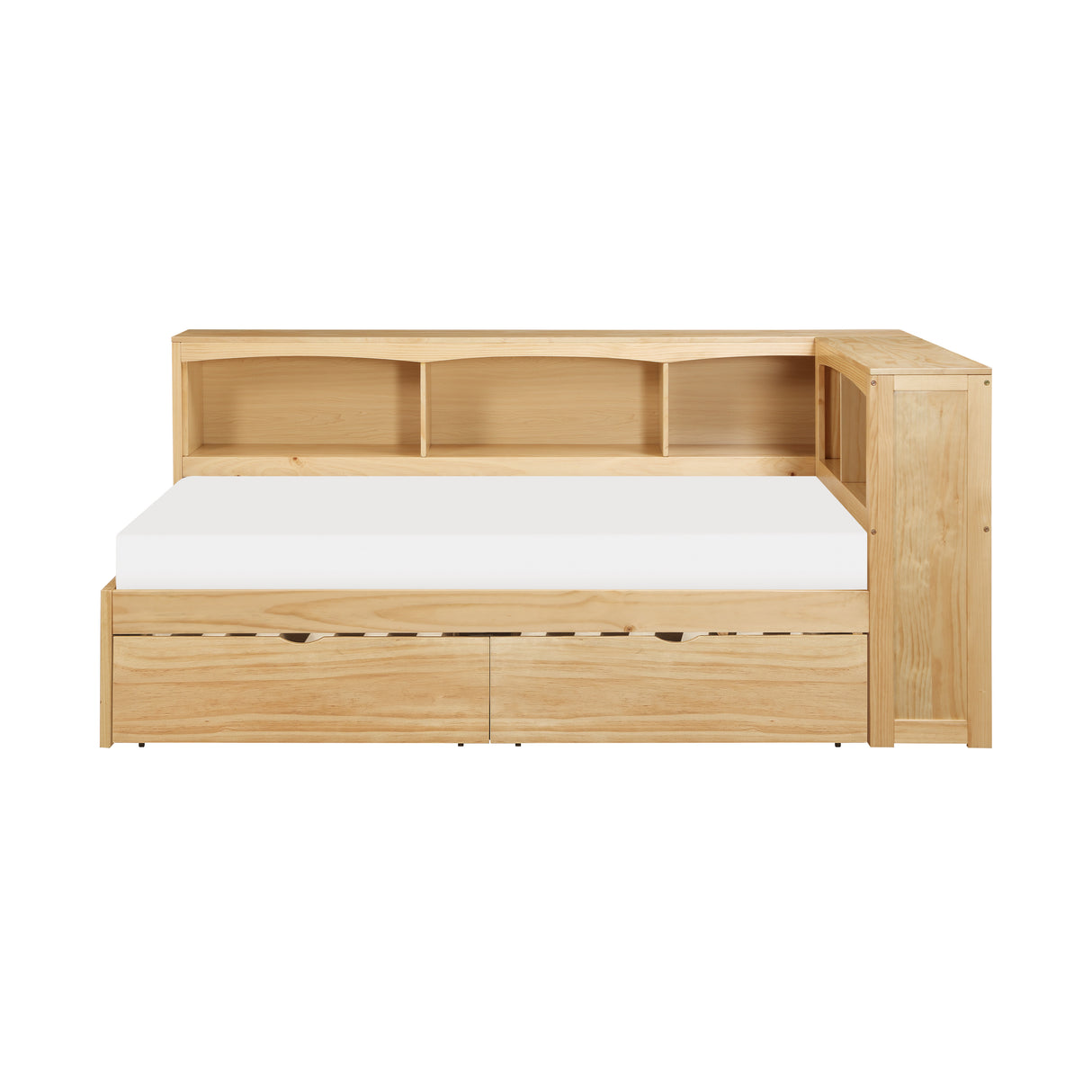Bartly Natural Pine Twin Bookcase Corner Bed With Storage Boxes