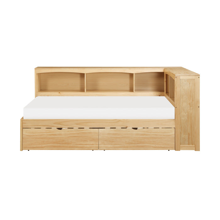 Bartly Natural Pine Twin Bookcase Corner Bed With Storage Boxes