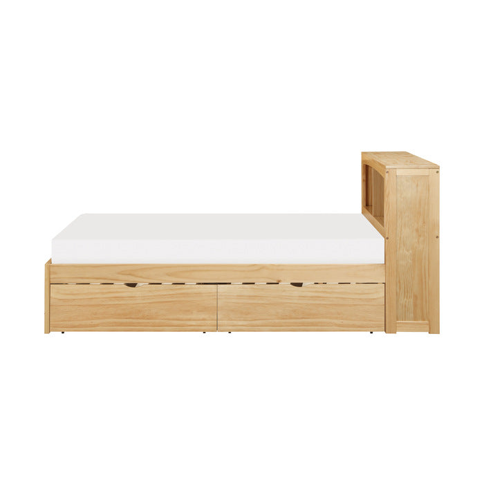 Bartly Natural Pine Twin Bookcase Bed With Storage Boxes