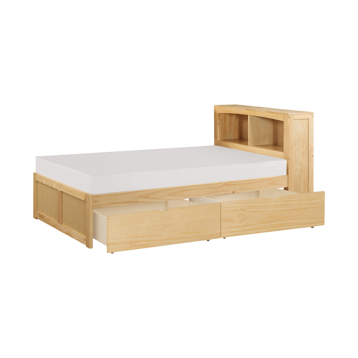 Bartly Natural Pine Twin Bookcase Bed With Storage Boxes