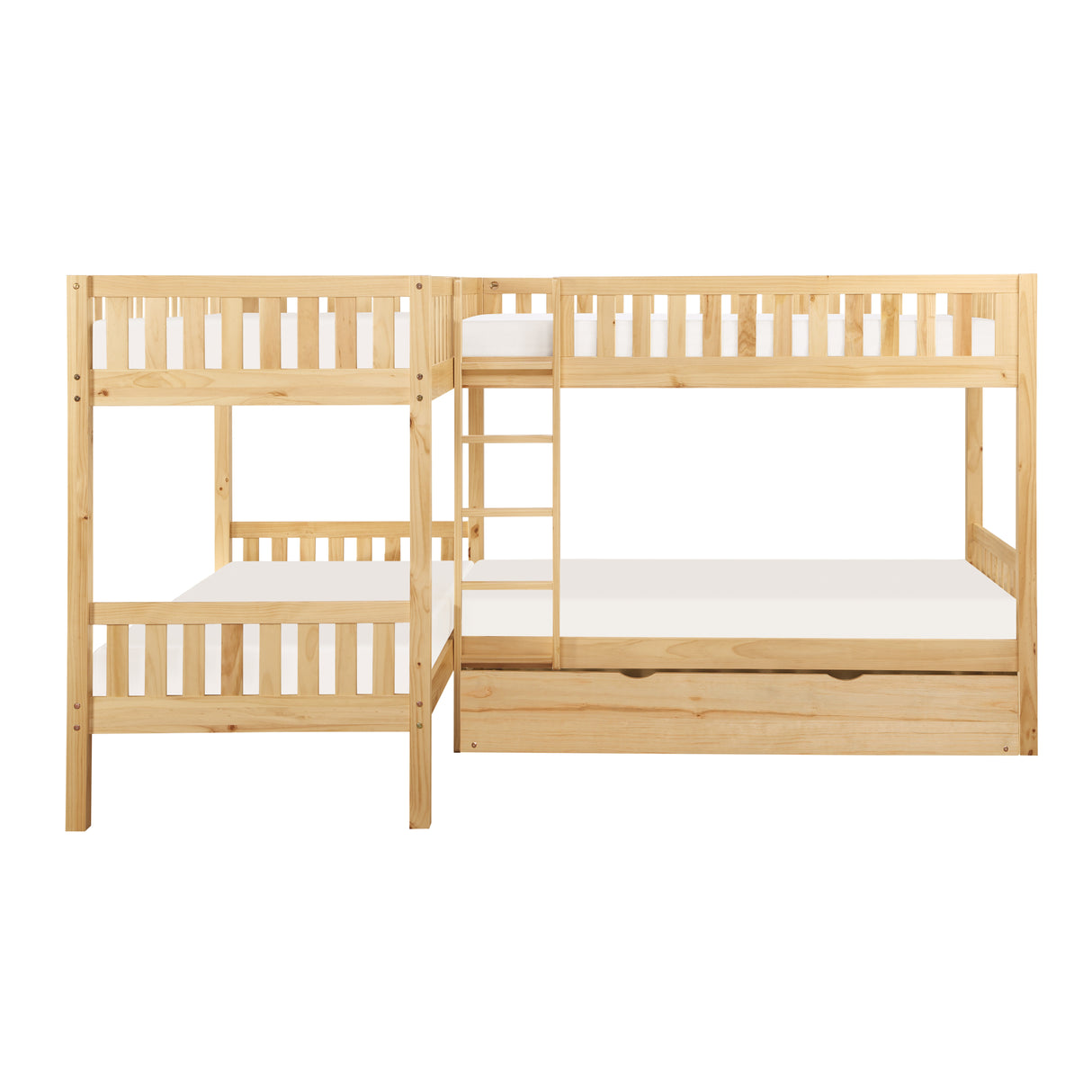 Bartly Natural Pine Corner Bunk Bed With Twin Trundle