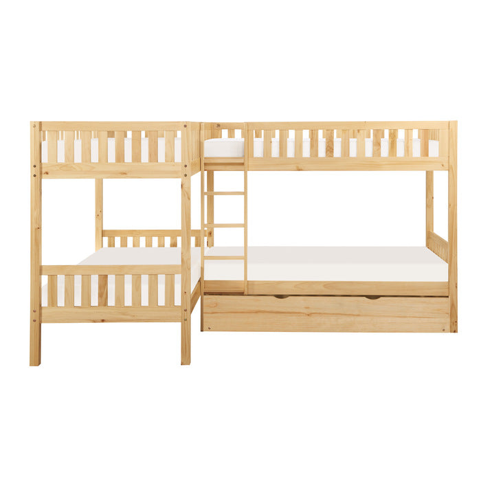 Bartly Natural Pine Corner Bunk Bed With Twin Trundle