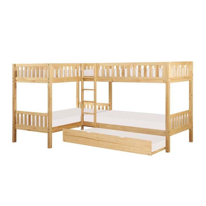 Bartly Natural Pine Corner Bunk Bed With Twin Trundle