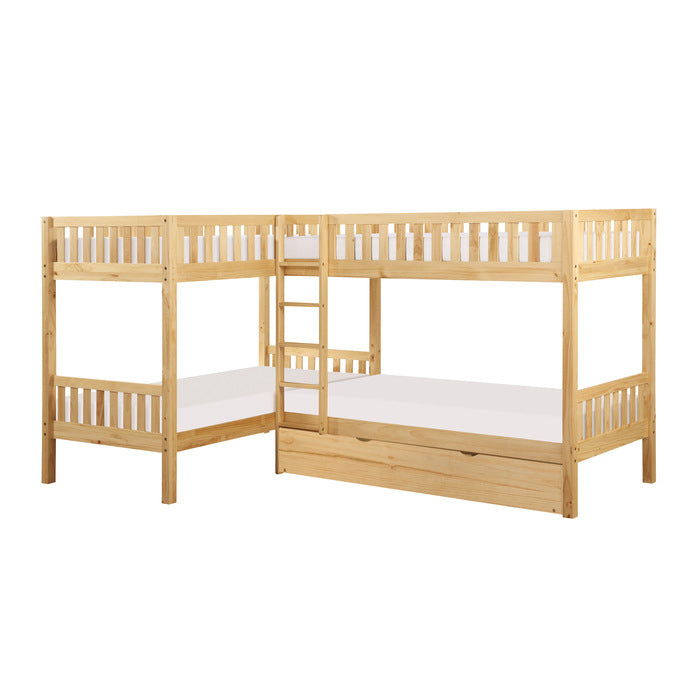 Bartly Natural Pine Corner Bunk Bed With Twin Trundle