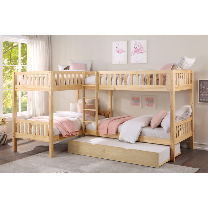 Bartly Natural Pine Corner Bunk Bed With Twin Trundle
