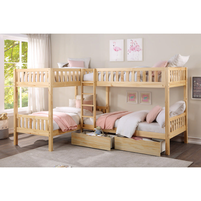 Bartly Natural Pine Corner Bunk Bed With Storage Boxes