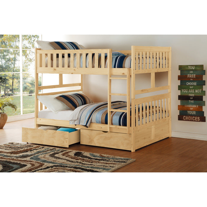 Bartly Natural Pine Full/Full Bunk Bed With Storage Boxes
