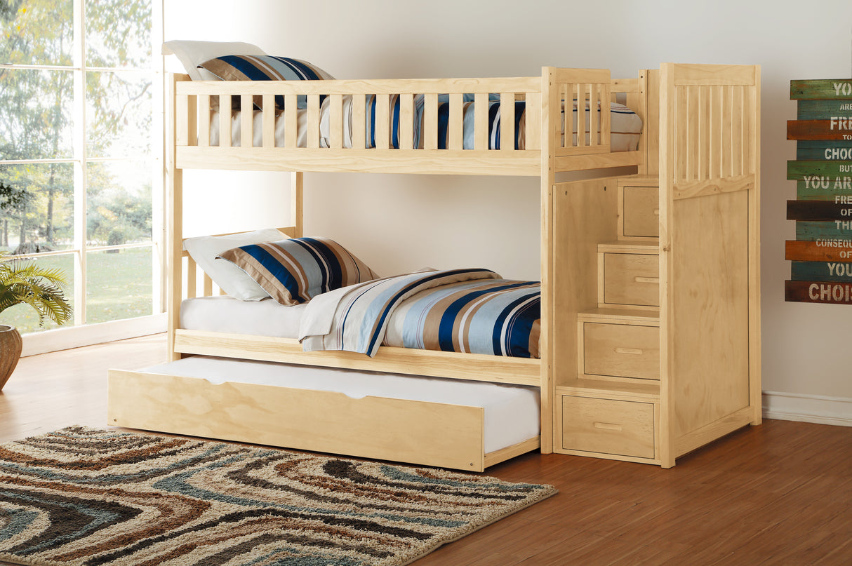Bartly Natural Pine Twin/Twin Step Bunk Bed With Twin Trundle