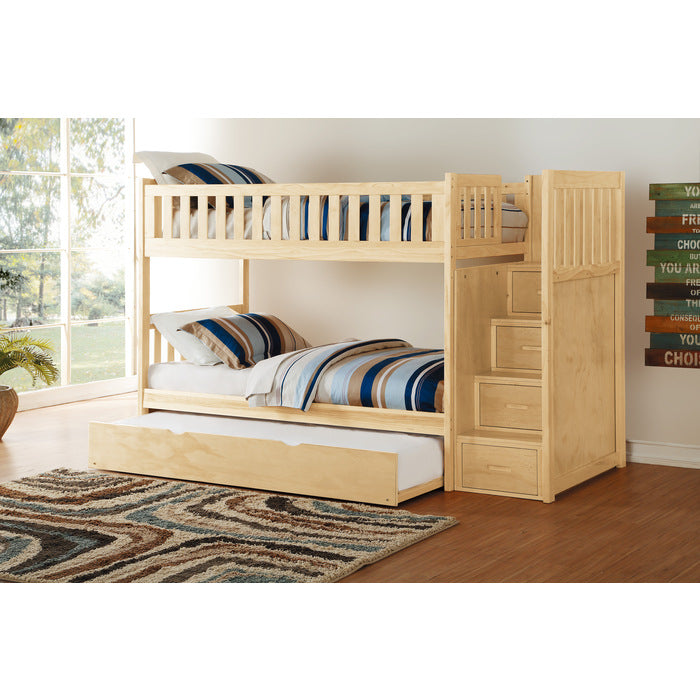 Bartly Natural Pine Twin/Twin Step Bunk Bed With Twin Trundle