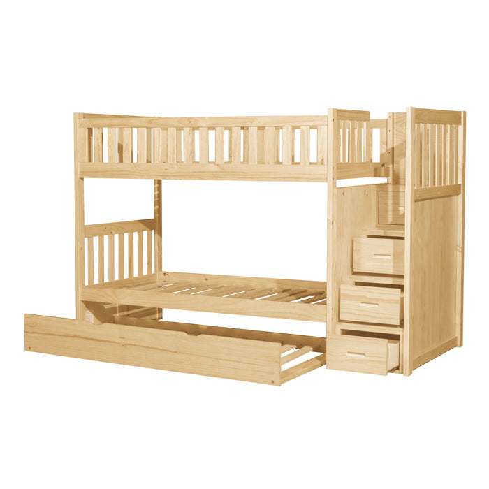 Bartly Natural Pine Twin/Twin Step Bunk Bed With Twin Trundle