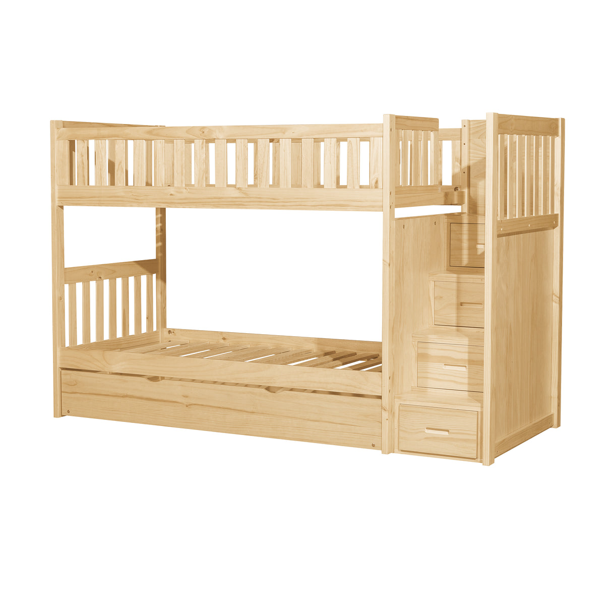 Bartly Natural Pine Twin/Twin Step Bunk Bed With Twin Trundle