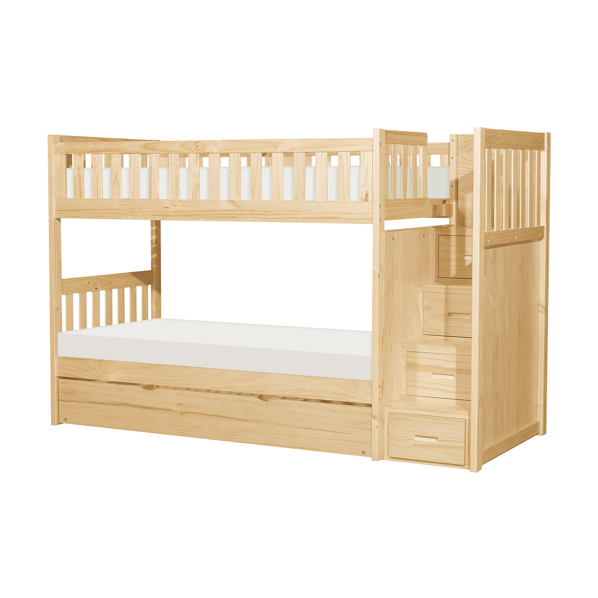 Bartly Natural Pine Twin/Twin Step Bunk Bed With Twin Trundle