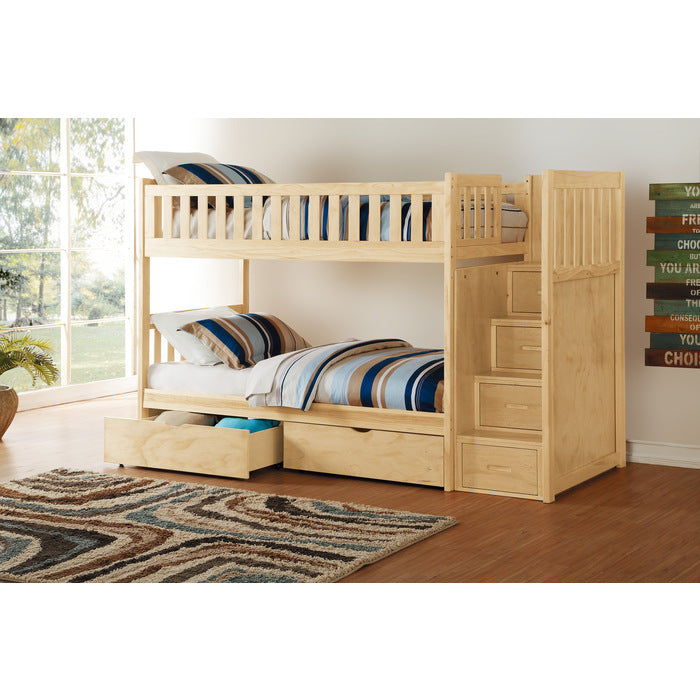 Bartly Natural Pine Twin/Twin Step Bunk Bed With Storage Boxes