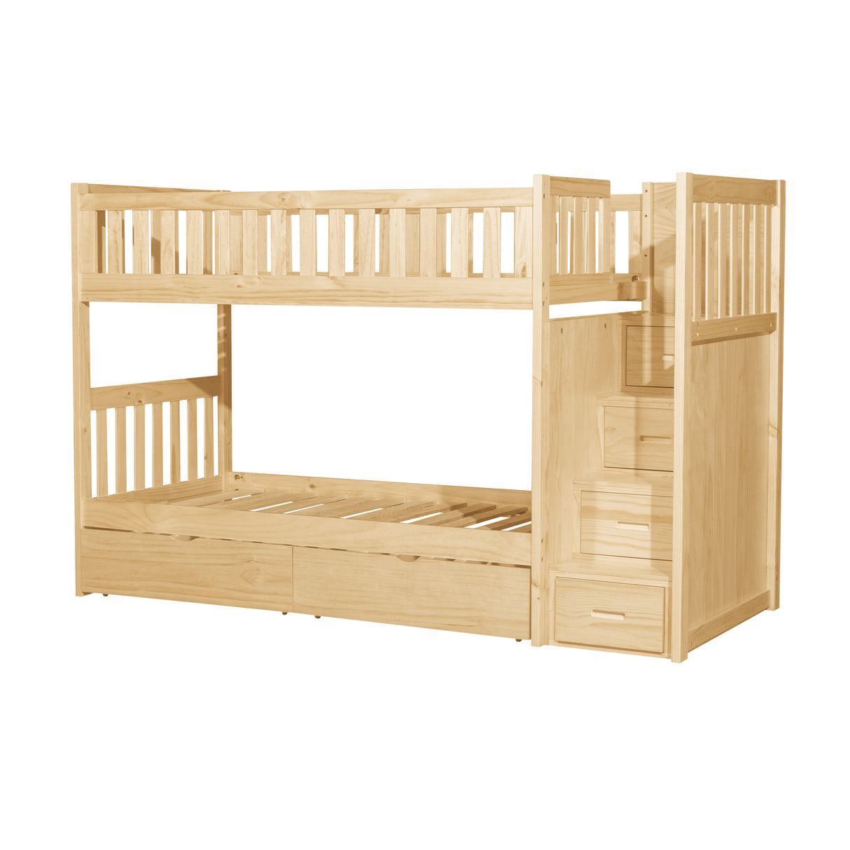 Bartly Natural Pine Twin/Twin Step Bunk Bed With Storage Boxes