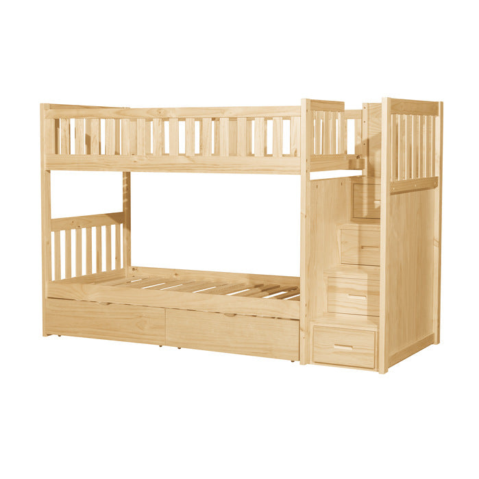 Bartly Natural Pine Twin/Twin Step Bunk Bed With Storage Boxes