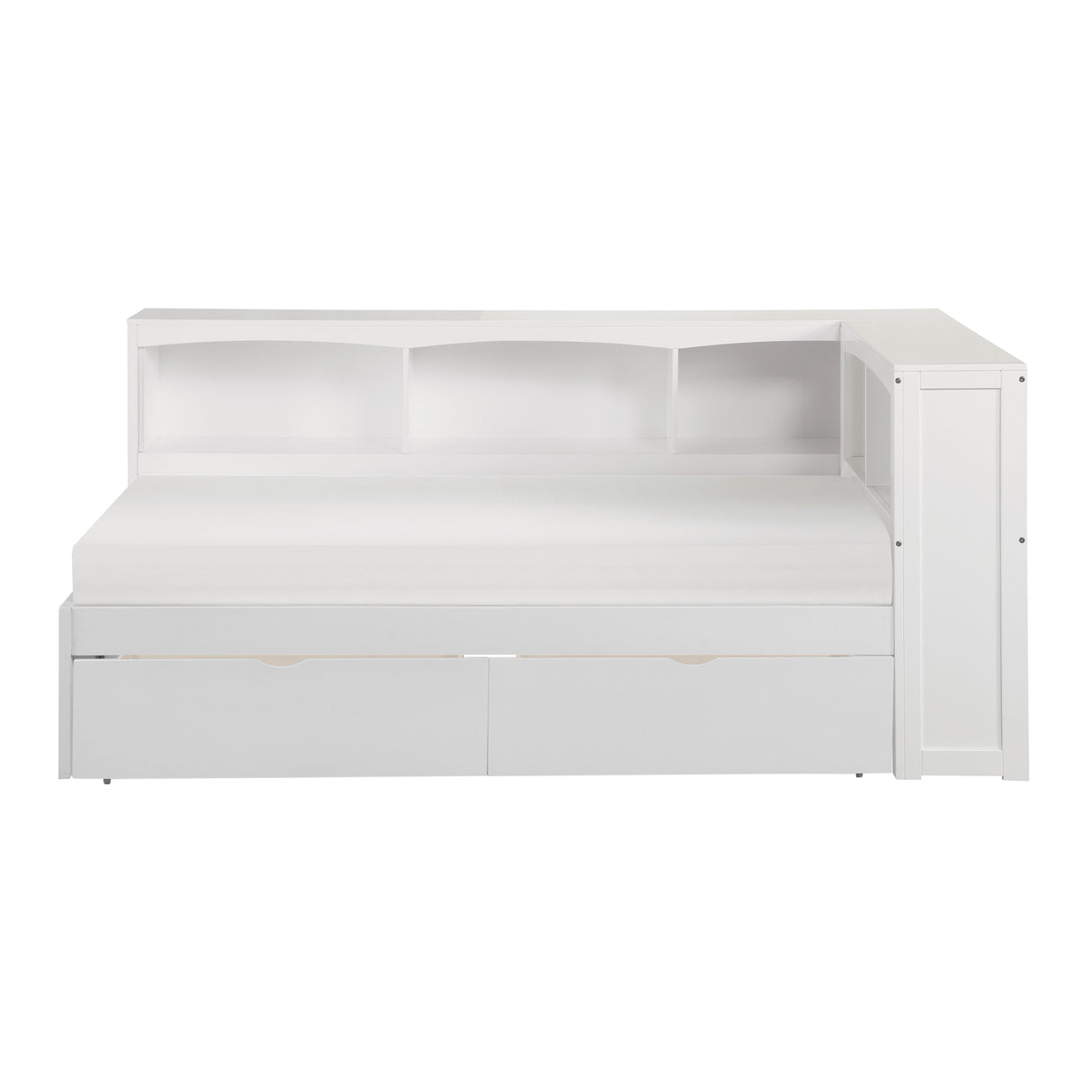 Galen White Twin Bookcase Corner Bed With Storage Boxes