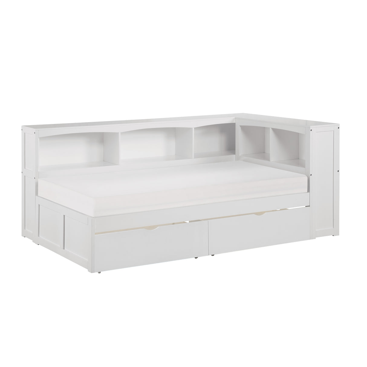 Galen White Twin Bookcase Corner Bed With Storage Boxes