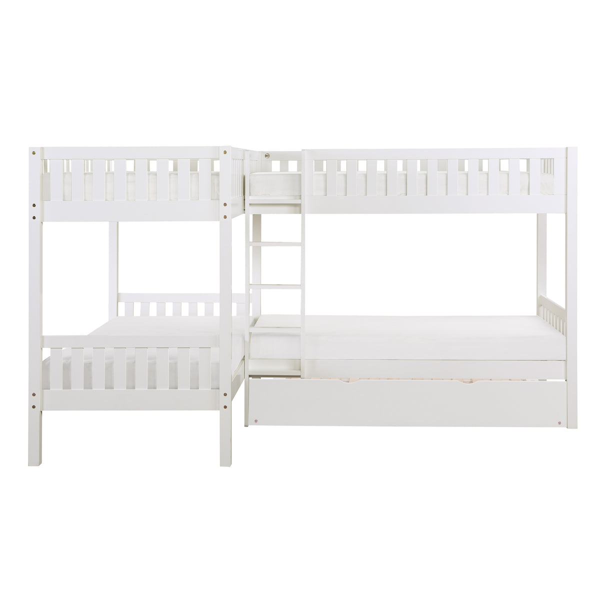 Galen White Corner Bunk Bed With Twin Trundle