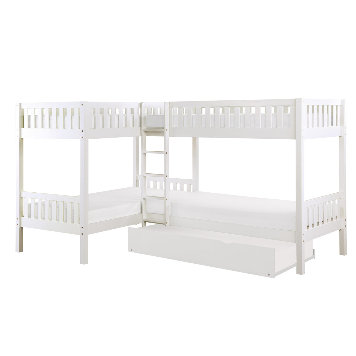 Galen White Corner Bunk Bed With Twin Trundle