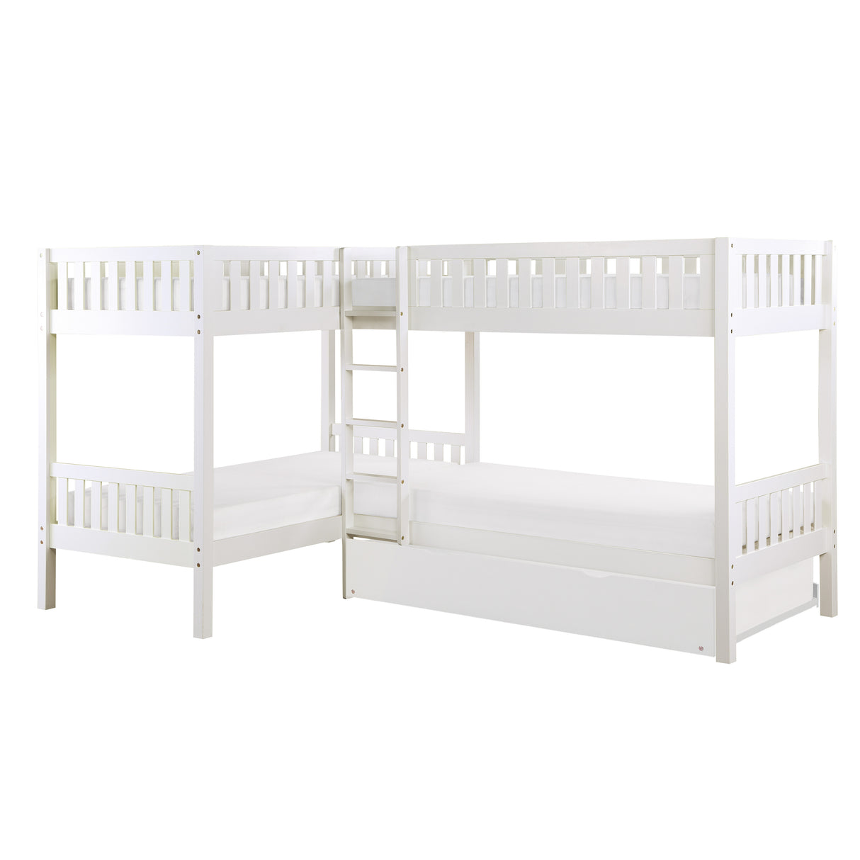 Galen White Corner Bunk Bed With Twin Trundle