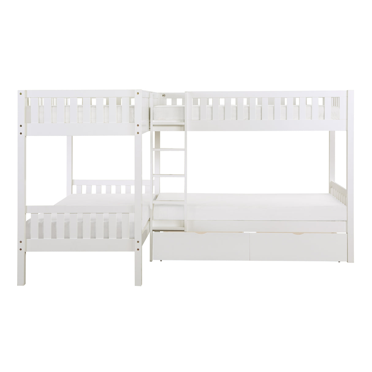 Galen White Corner Bunk Bed With Storage Boxes