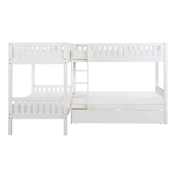 Galen White Corner Bunk Bed With Storage Boxes