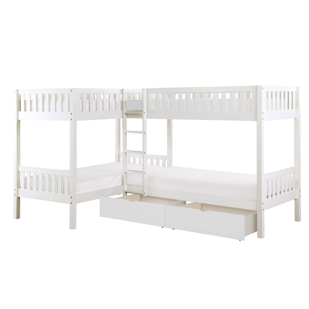Galen White Corner Bunk Bed With Storage Boxes