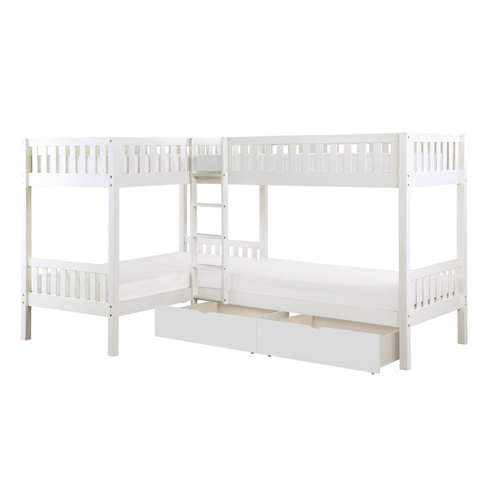 Galen White Corner Bunk Bed With Storage Boxes