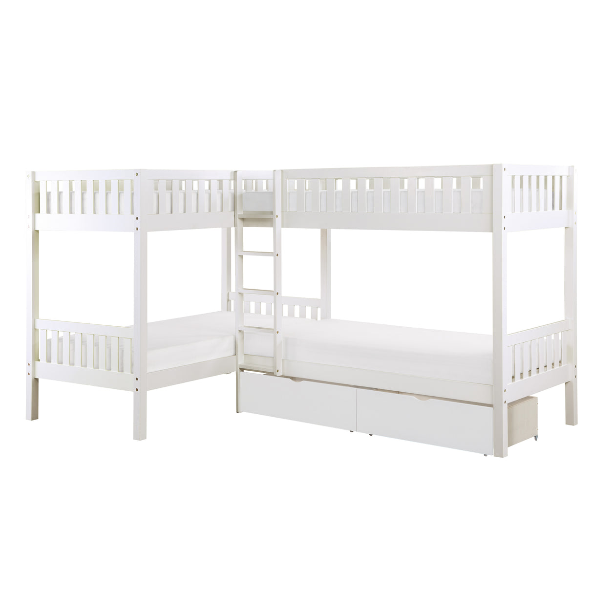 Galen White Corner Bunk Bed With Storage Boxes